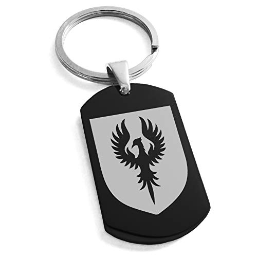 Stainless Steel Phoenix Resurrection Coat of Arms Shield Symbol Dog Tag Keychain Keyring