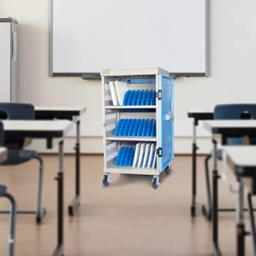 Metateel Fully Assembled 30 Bay Mobile Charging And Storage Cart For Ipad,Chromebook And Laptop Computer With Keypad Lock,Up To 14-Inch Screen Size,Surge Protection,Front & Back Access Locking Cabinet #TOP7