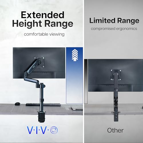 Image of VIVO Single Monitor Arm Mount for 17 to 32 inch Screens - Tension Height Adjustment, Full Articulating Tilt, Swivel, Heavy Duty VESA Stand with Desk C-clamp and Grommet Option STAND-V001K