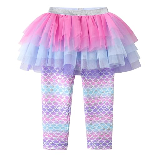 DXTON Toddler Girls Tutu Leggings with Skirt Stretchy Ruffle Capri Footless Skirted Pant Birthday Party for Kids 3-10 Years