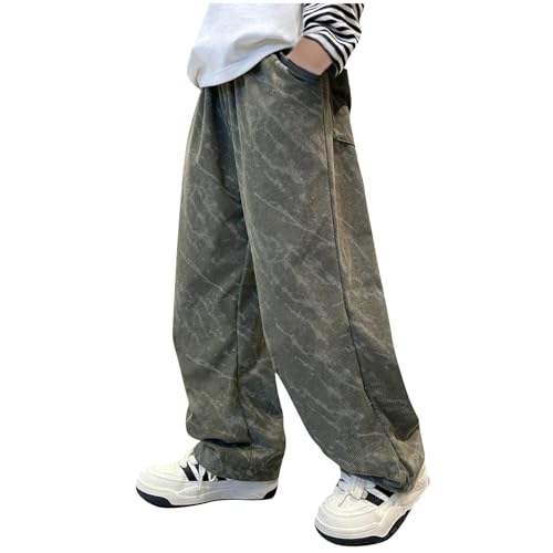 fnnxeal Youth Boys Clothes Boys Baggy Sweatpants Straight Wide Leg Open Bottom Cargo Pants Fall Casual Fashion Workout Jogger Streetwear Pockets Army Green 12 Years