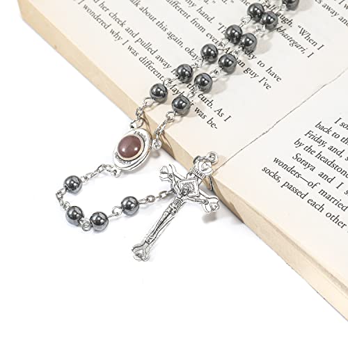 Nazareth Store unisex-adult Hematite Rosary Black Stone Beads Necklace with Jerusalem Holy Soil & Cross Antique Religious Rosaries Beads Collection2