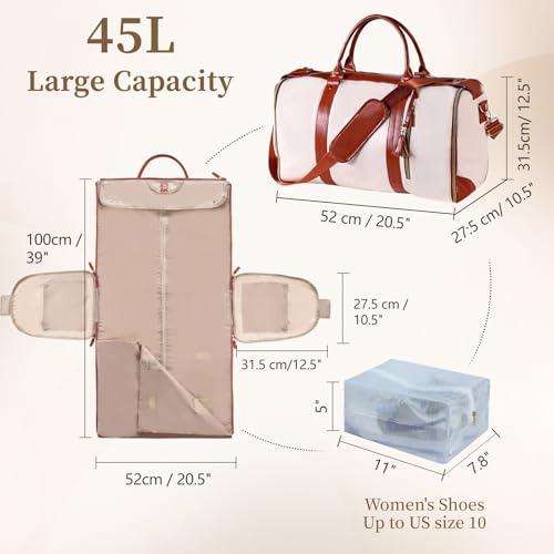 Garment Bags for Travel Duffle, Waterproof Duffle Garment Bag for Travel, 2 in 1 Hanging Suitcase Suit Travel Bags, Garment Bag Duffle Bag Combo, Garment Duffel Bag, Pink Garment Bags for Travel2