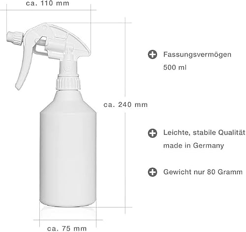 Uttex Sprühflasche 500ml – Leersprüher aus HDPE für Reiniger, Desinfektion & Garten | Nachfüllbar, auslaufsicher, verstellbare Düse, 1,1ml je Hub | Ideal für Haushalt & Autopflege