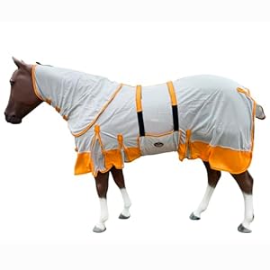 HILASON 72″ Inches Horse Fly Sheet with Neck UV Protect Mesh Bug Mosquito Summer White/Orange | Horse Fly Sheet | Horse Western Fly Sheet | Fly Sheets for Horses | Mosquitoes Protection for Horses