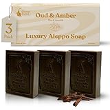 GREEN FADEL (Luxury) Aleppo Seife Original mit Oudh & Amber Aroma, 3 Stück, Aleppo Seife Olivenöl...