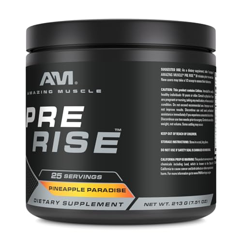 Image of Amazing Muscle Pre Rise | Pre-Workout Powder Supplement with Caffeine & Beta-Alanine for Men & Women | 25 Servings (25 Servings, Pineapple Paradise)