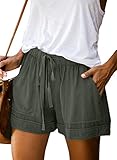 Dokotoo Womens Ladies Drawstring Shorts Loose Elegant Elastic Waist Solid Pocketed Midi Rise Loose Shorts Pants Outerwear Green Small