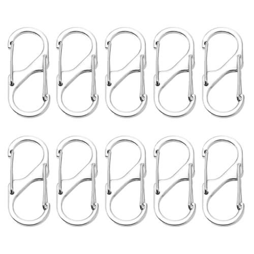 XBFOCNH 10 Pcs S Karabiner,Karabiner Edelstahl,Mini Aluminiumlegierung Karabinerhaken,S-Form Metall Schnalle Doppelkarabiner,für Outdoor-Aktivitäten Camping Wandern Reisen,Silber