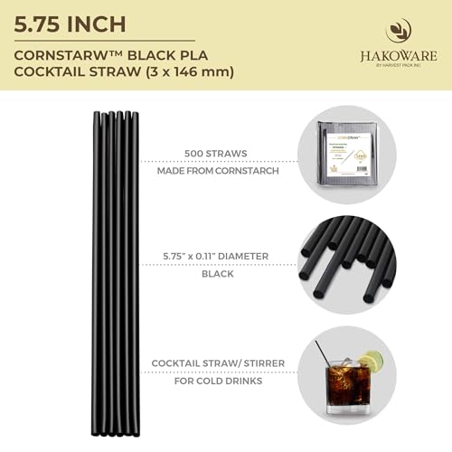 [500 COUNT]CORNSTRAW 5" Short Cocktail Straws & Coffee Stirrers - Eco-Friendly PLA Cornstarch Plastic-Free Black Straws - Sip Stir Sticks for Whiskey, Cocktails, Cold Drinks - Bar & Party Supplies by Harvest Pack GOURMET SHOWCASE - Image 3
