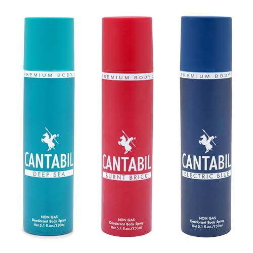 Image of Cantabil Deep Sea & Electric Blue & Burnt Brick Unisex No Gas Deodorant Body Spray | Combo Of 3 X 150ml With Lavender, Mint, Citrus | Perfume Deo For Men & Women | Rakhi Gift for Brother
