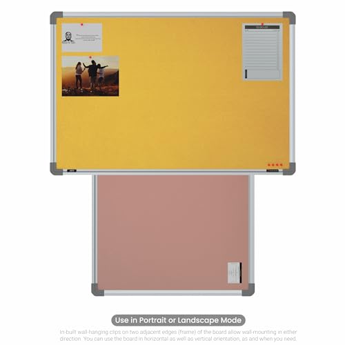 Image of Scholar Art Metis 2x3 Feet Bulletin Board for Wall & Study Table | Vibrant & Versatile Crape Cloth + High Density Soft Board for Pinning Photos, Sticky Notes & Reminders (Yellow)
