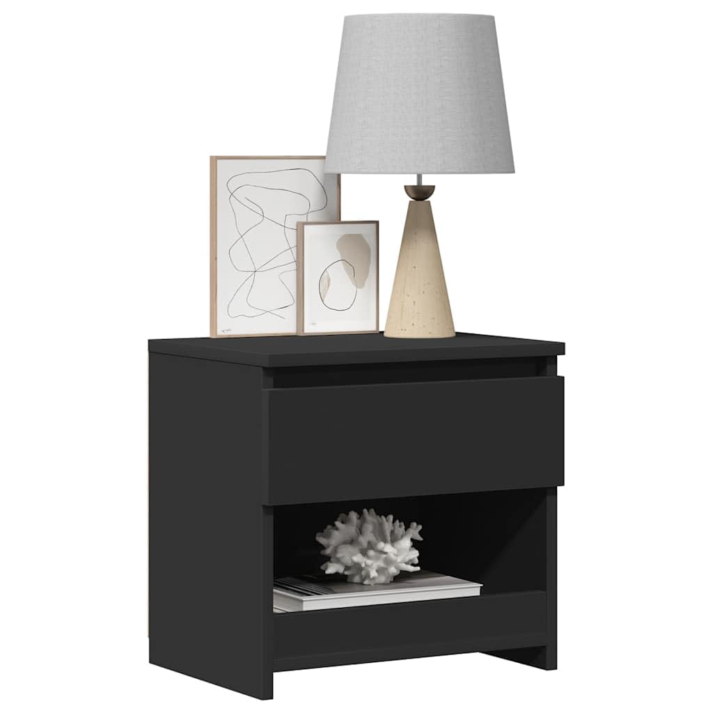 Hothingwell 2-częściowy stolik nocny czarny 40 x 30 x 39 cm płyta wiórowa, designerski stolik nocny z szufladą i przegródką, stolik pod noski sofy do przechowywania do salonu