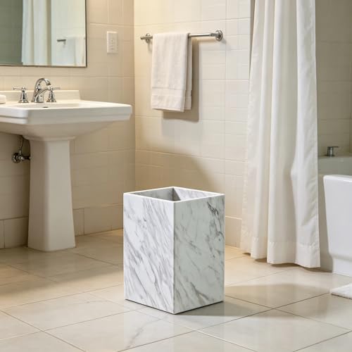 Image of 100% Natural Marble Bathroom Trash Can, 2.4 Gallon /9.2 Liter Small Trash Bin, Modern Natural Stone Garbage Can, Rectangular Waste Basket for Living Room, Bedroom, Office, Kitchen, Compact Space