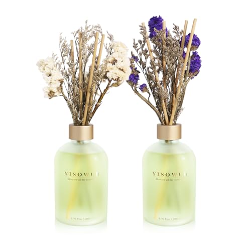 YISOWUH Reed Diffusore - Gelsomino Lily & Grapefruit 6.76oz (200ml) 2 pacchetti Fiore Olio Essenziale Reed Diffusore Set con 16 bastoni - Profumo di lunga durata per la casa Camera Decor
