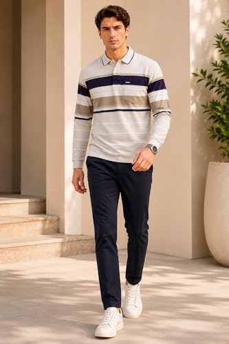 Image of Full Sleeve Polo T Shirt for Men Cotton with Pocket and Collar - Regular Fit Tshirt