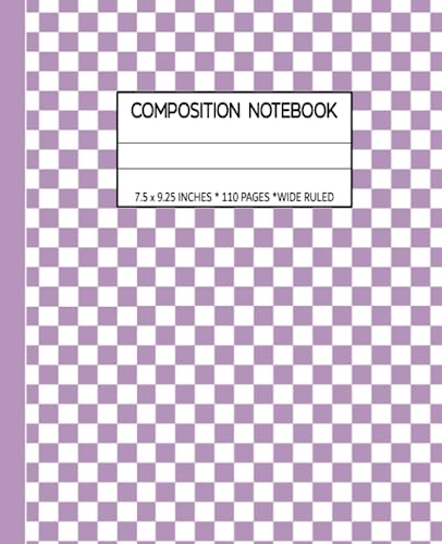 Wide Ruled Composition Notebook: Purple Checkered Pattern Cover Design. School Aesthetic For Kids . Essential for Back to School.