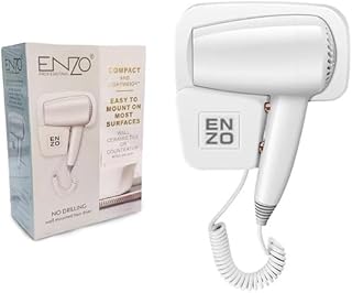 مجفف شعر احترافي من إنزو صغير الحجم وخفيف الوزن وقوي - لا يحتاج إلى حفر! بإعدادات ساخنة وباردة ميزة إيقاف التشغيل التلقائي تقنية قفل الرطوبة تشغيل هادئ EN- 6005 أبيض 1600.0 واط