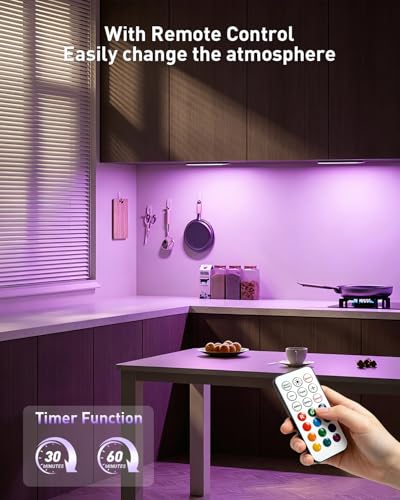 Image of Under Cabinet Light Wireless with Remote,15 Color RGB Magnetic Closet Lights, 96-LED Rechargeable Motion Sensor Light Indoor,Dimmable&Timer,12 Inch Stick on Lights for Kitchen,Pantry,Bedroom, Stairs