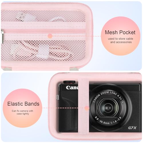 Image of Case for Canon PowerShot G7 X Mark III / G7 X Mark II / SX740 Digital Camera | Canon PowerShot G7 X Mark III / G7 X Mark II / SX740 HS Camera Carrying Case, Mesh Pocket fits Camera Accessories, Jelly Pink