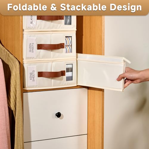 Bed Sheet Organizer 4 Pack - No Insects Entry Sheet Organizers and Storage with Zipper, Label, Handle, Window, Linen Closet Organizers and Storage for Sheet Set, Clothing, Duvet Covers, Blanket - Image 5