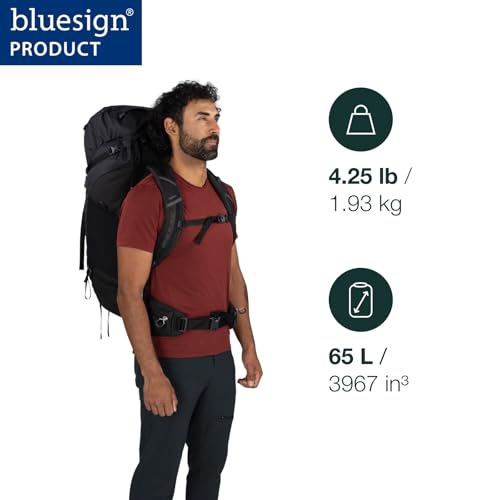 Image of Osprey Kestrel LT 65L Men's Backpacking Backpack, Blue OS | hiking pack, camping gear, overnight trail pack, waterproof raincover, rain cover included, waterproof storage, dry bag