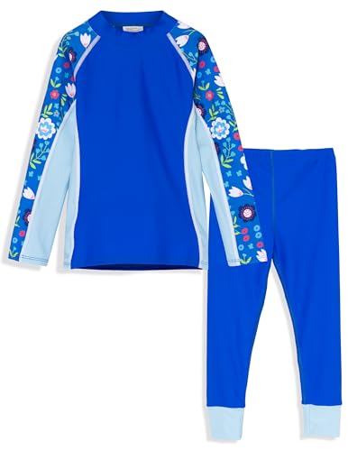 Image of Tuga Girls Long Sleeve Rash Guard and Swim Legging Bathing Suit Set, UPF 50+