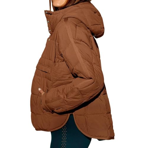 KVOTUU Women's Cozy Brown Quilted Pullover Hoodie Jacket: The Perfect Blend of Style and Warmth for Winter Adventures - Image 3