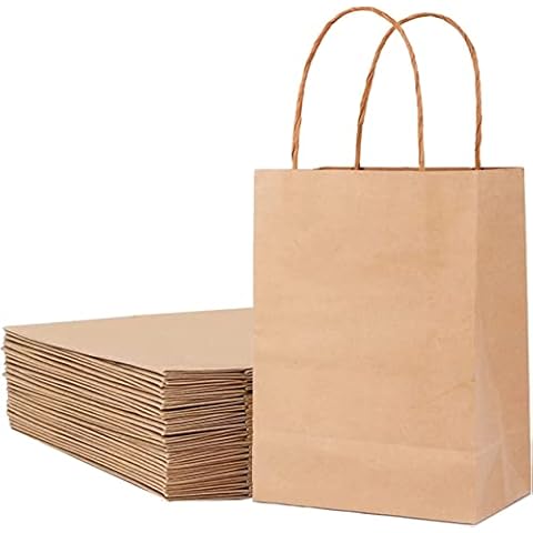 30pcs Brown Paper Bag, Large Paper Bags with Handles, Sweets Gifts Bag, Kraft Paper Party Bags for Kids Party Favor, Packaging, Festival, Christmas,Birthday Party, 22 x 18 x 8 cm Cover