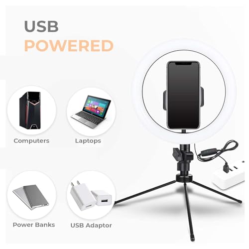 Image of Portable LED Ring Light with 3 Color Modes Dimmable Lighting | for YouTube | Photo-Shoot | Video Shoot | Live Stream | Makeup & Vlogging | Compatible with Android Phones & Cameras