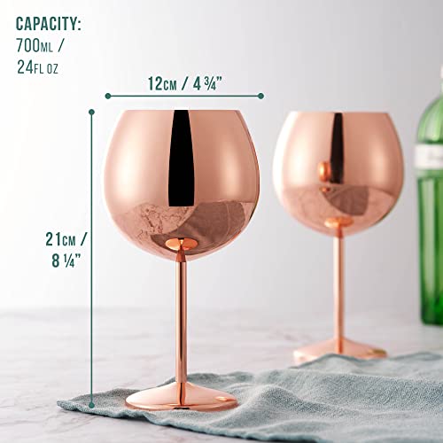 Oak & Steel 4 Pack 24Oz Big Stainless Steel Glasses - Rose Gold Gin, Cocktail, Wine Glasses - Unbreakable Metal Balloon Stem Goblets, For Indoor Outdoor Parties, Events (Gift Set Of 4) #TOP3