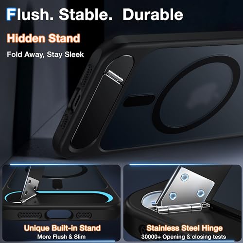NJROW Magnetic Stand for iPhone 14 Pro Max Case Compatible with MagSafe [Stand & Wireless Charging 2in1] [Flush Hidden Kickstand] [Military Shockproof] Slim Translucent Matte Silicone, Black - Image 2