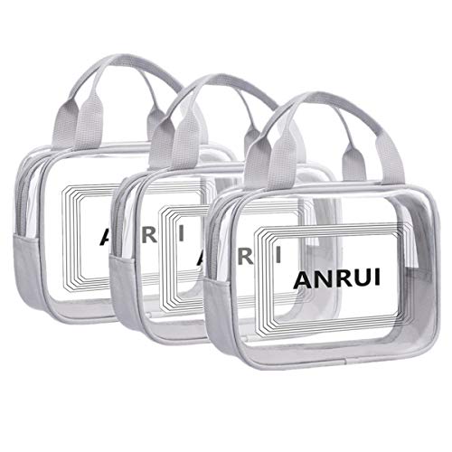 ANRUI Clear Toiletry Bag TSA Approved Travel Carry On Airport Airline Compliant Bag Quart Sized 3-1-1 Kit Travel Luggage Pouch 3 Pack (Upgrate-Grey3)