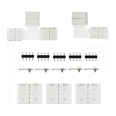 LED Strip Connector,XVZ 10mm gapless adapter for RGB SMD 5050 multicolor LED strip lights 12V-24V Include 3 cable connection, 1 L shape connection, 1 T shape connection, 5X LED strip clip, 5X pin plug Cover