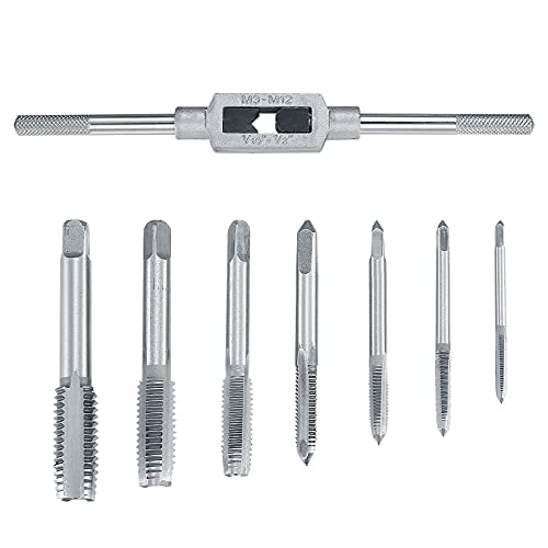 8 Pcs Tap Wrench Set, Adjustable Reamer Thread Tap Metric Set, Metal Thread Insert Machine Ratcheting Screw for Tapping, M3/M4/ M5/M6/M8/M10/M12