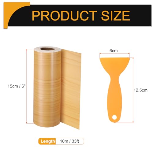 Image of HARFINGTON Wood Grain Repair Tape 6 Inch x 33ft Self Adhesive Repair Patch Tape Simulated Wooden Floor Tapes with Plastic Scraper for Tables Doors Windows Furniture, Cherry