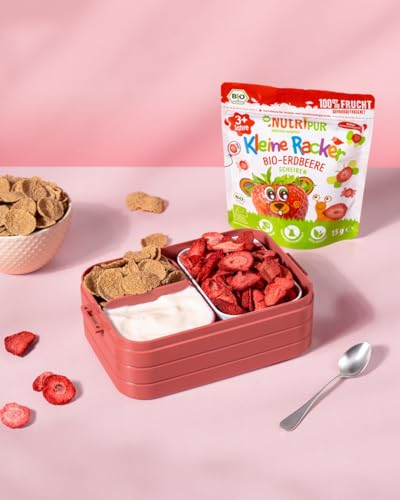BIO Frucht Snack für Kinder: 6x15g Erdbeeren Gefriergetrocknet BIO – Gefriergetrocknete Früchte – Getrocknete Früchte – Kleine Racker von NutriPur