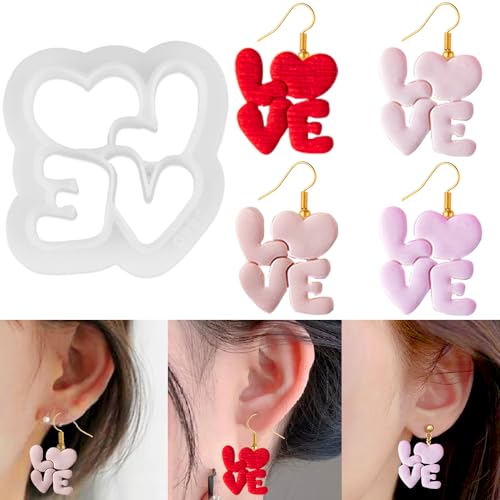 LOVE Clay Cutter Soft Pottery Earring Clay Mold Valentine's Day Confession Heart Polymer Clay Cutters for Polymer Clay Jewelry Making Kit Polymer Clay Molds Cutting Dies Mini Cookie Cutters Clay Tools