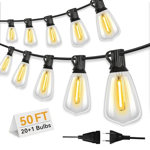 Wweixun2020 49FT Außenbereich Lichterketten, IP44 Wasserdicht, ST38 LED-Leuchtmittel (20 + 1 Ersatzlampen), Dekoration für Garten, Terrasse, Hochzeit und Festival (49FT)