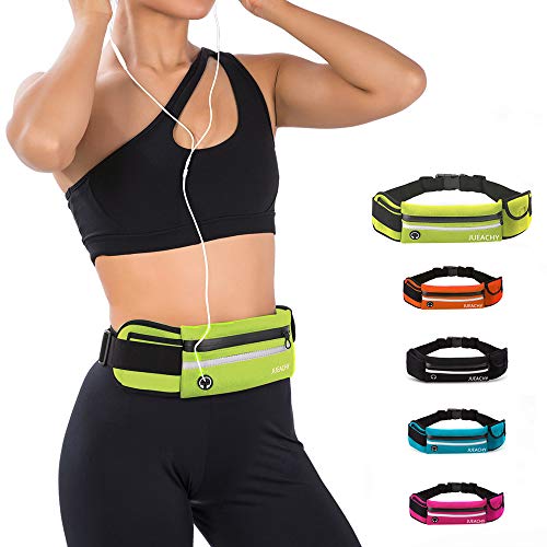 Jueachy löparbälten för kvinnor vattentät midjeväska löpning telefonhållare justerbar sport pengar bälte med hörlurar port grön