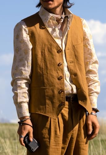 Vintage Men's Linen Lightweight Vest Casual Cotton Linen Blend Classic Design Groomsmen Waistcoat Summer2