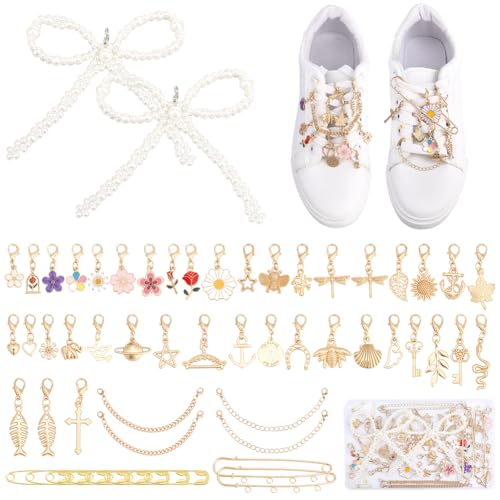 FREEBLOSS Kit de 48 breloque Dorée pour Chaussures et Bottes Bijoux pour Chaussures et Baskets Décoration de Chaussures en Alliage Breloques DIY pour Lacets...