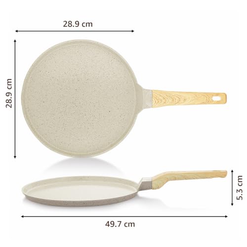 Image of Amazon Basics Ceramic Dosa Tawa 28cm | Nonstick Coating | BPA-Free & PFOA-Free | Induction & Gas Compatible | Even Heat Distribution | Soft-Touch Handle| Ivory