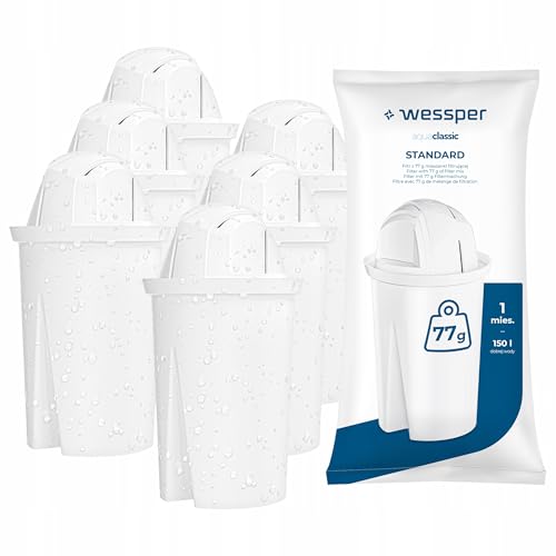 Wessper Filtro de Agua – Cartuchos Filtrantes para Jarra | Compatibles con Brita Classic y Dafi Classic | Antical y Reduce Cloro | Uso Doméstico | Pack de 6 Recambios