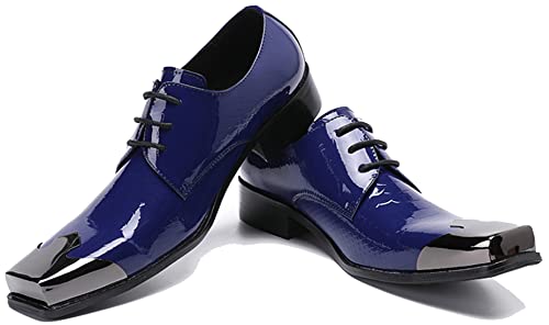 Santimon Men's Oxfords Leather Lined Metal Tip Square Toe Slip On Dress Shoes4