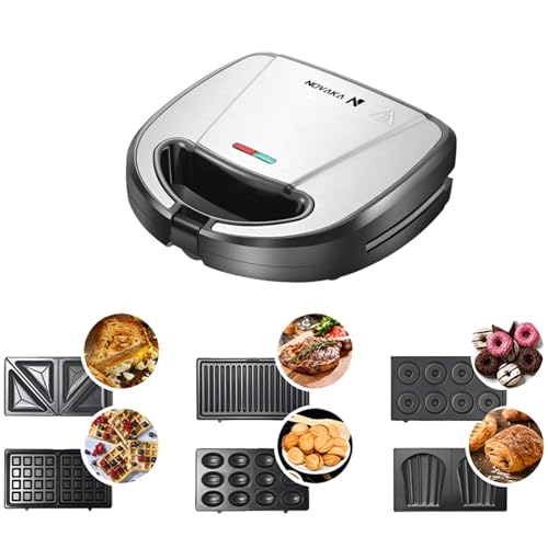Recopilación de Placas de cocina portátiles , tabla con los diez mejores. 50 NOVAKA 6 En 1 Mini Máquina Sándwiches y Waffles, con Placas Intercambiables para Waffles, Sándwiches, Donas, Madalenas, Grill y Nueces, 750W de Potencia, con Doble Cocción