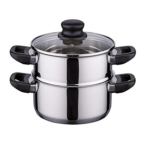 ELO Olla Cesta Acero Inoxidable/Rejilla Vaporera cocinar Vapor, 18/10, Plateado, Negro y Transparente, 18 cm Cover