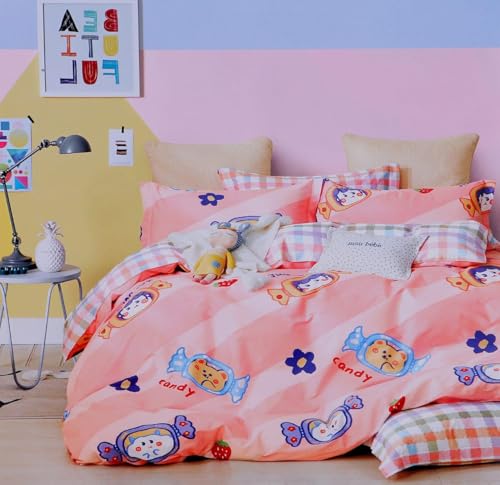 Image of Gleeson 320TC Elastic Fitted Bedsheets for Double Bed,Candy Theme Bed Cover for Children Room,All Around Elastic Bed Sheet,Double Bedsheet with 2 Pillow Cover,Bedsheet for Girls|Boys Bed 72x72 Inch