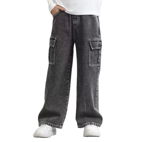 Boys Girls Cargo Jeans Y2k Baggy Denim Pants Multi Pockets Wide Leg Loose Boyfriend Jeans for Kids 2-12 Years