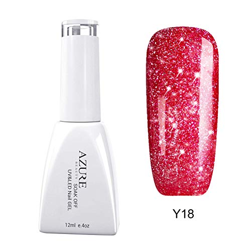 Azure Beauty Soak Off Red Glitter Nail Gel Polish 12ml